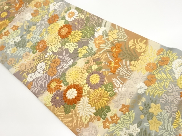 JAPANESE FUKURO OBI / KARA-ORI / WOVEN AUTUMN FLOWERS